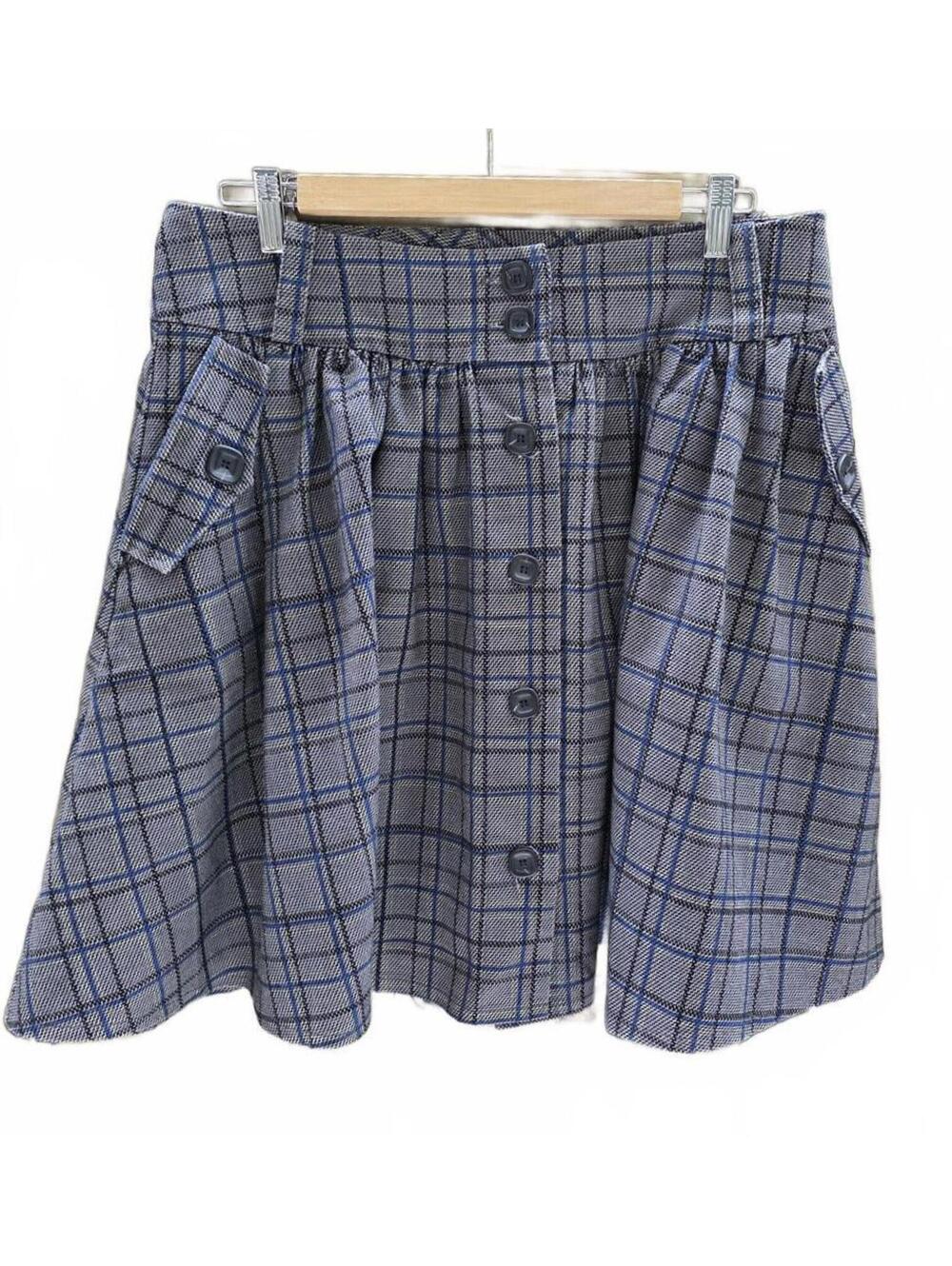 BODYBAG By Jude Preppy  Blue Plaid Skirt Button Up Side Pockets Above Knee Lg